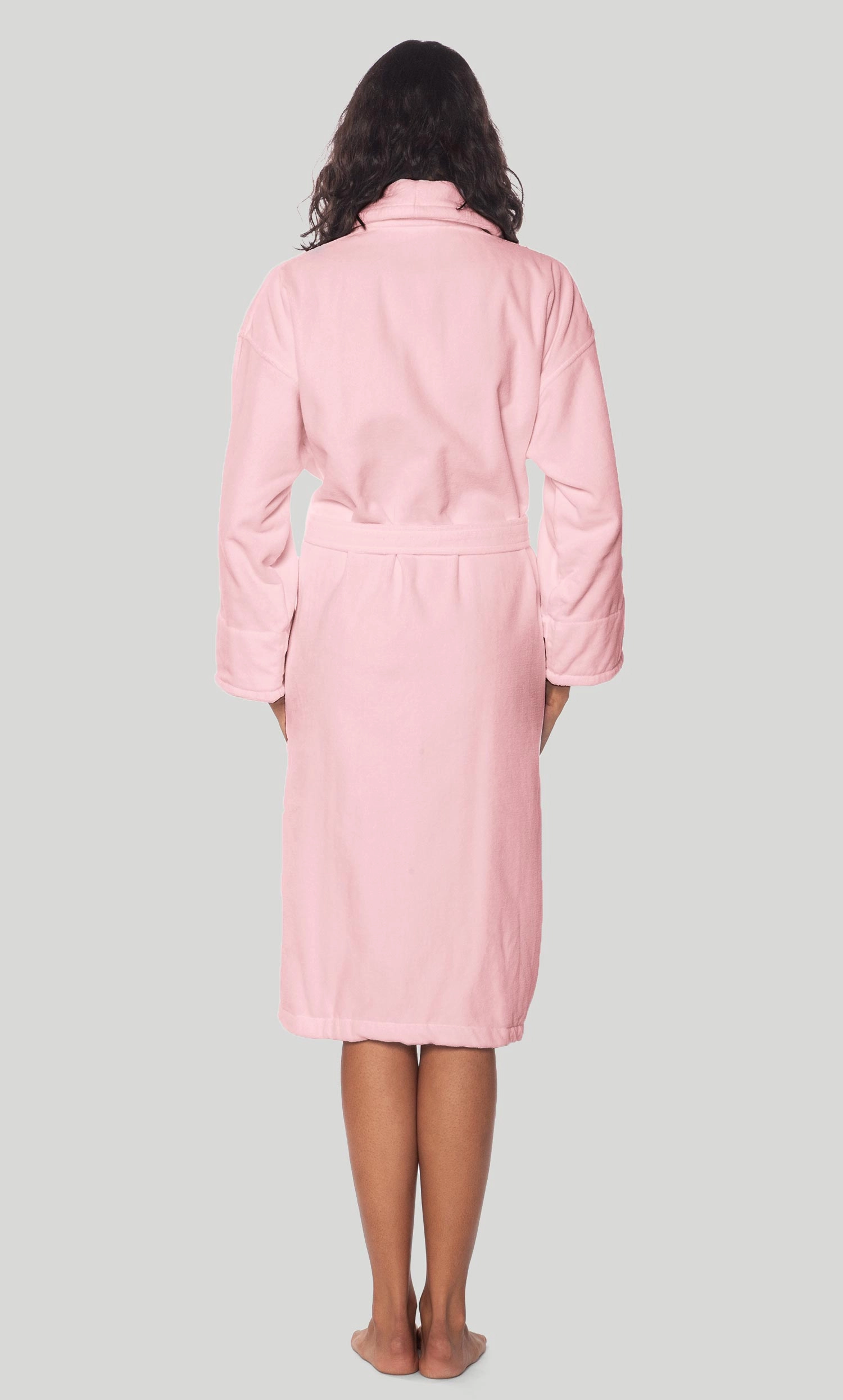 100% Turkish Cotton Pink Shawl Terry / Velour Bathrobe-Robemart.com