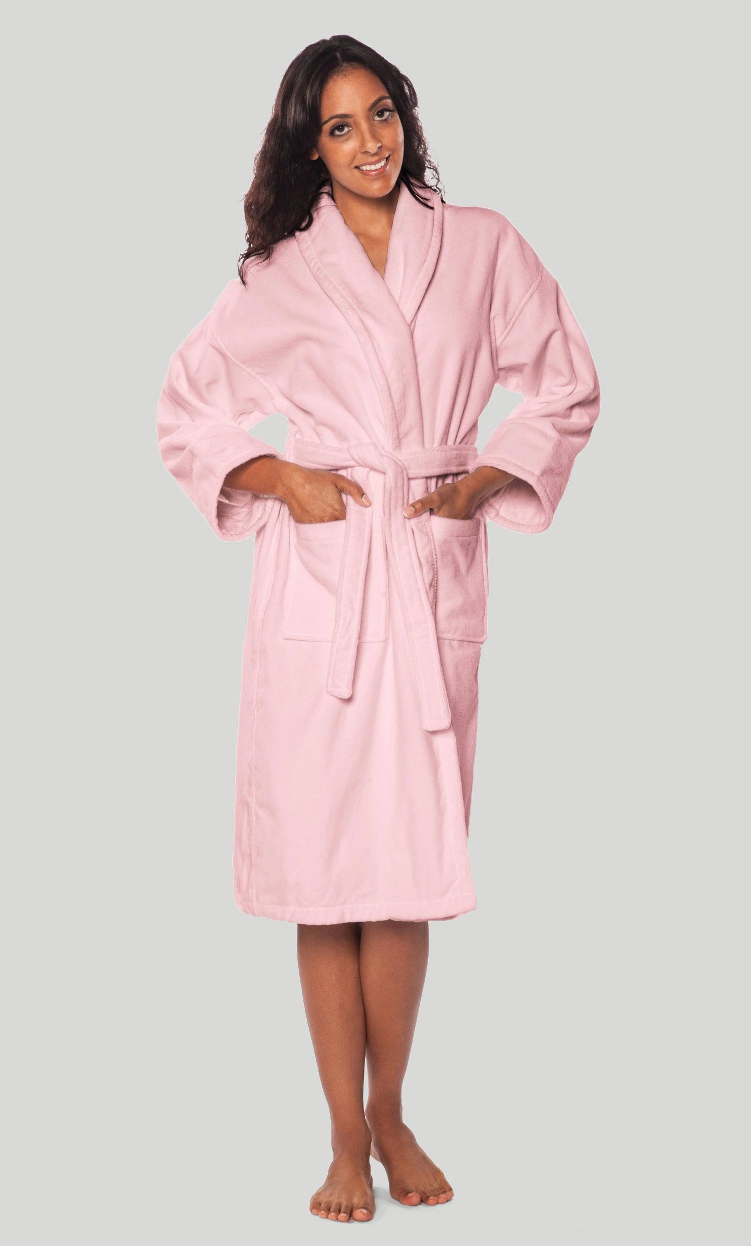 100% Turkish Cotton Pink Shawl Terry / Velour Bathrobe-Robemart.com