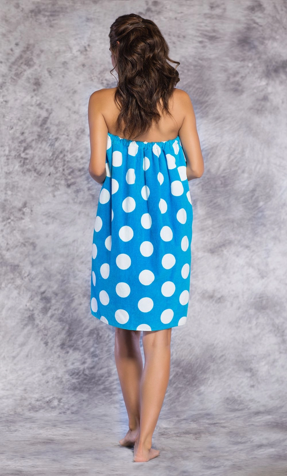 100% Cotton Polka Dot Blue Terry Velour Cloth Spa Wrap, Bath Towel Wrap-Robemart.com