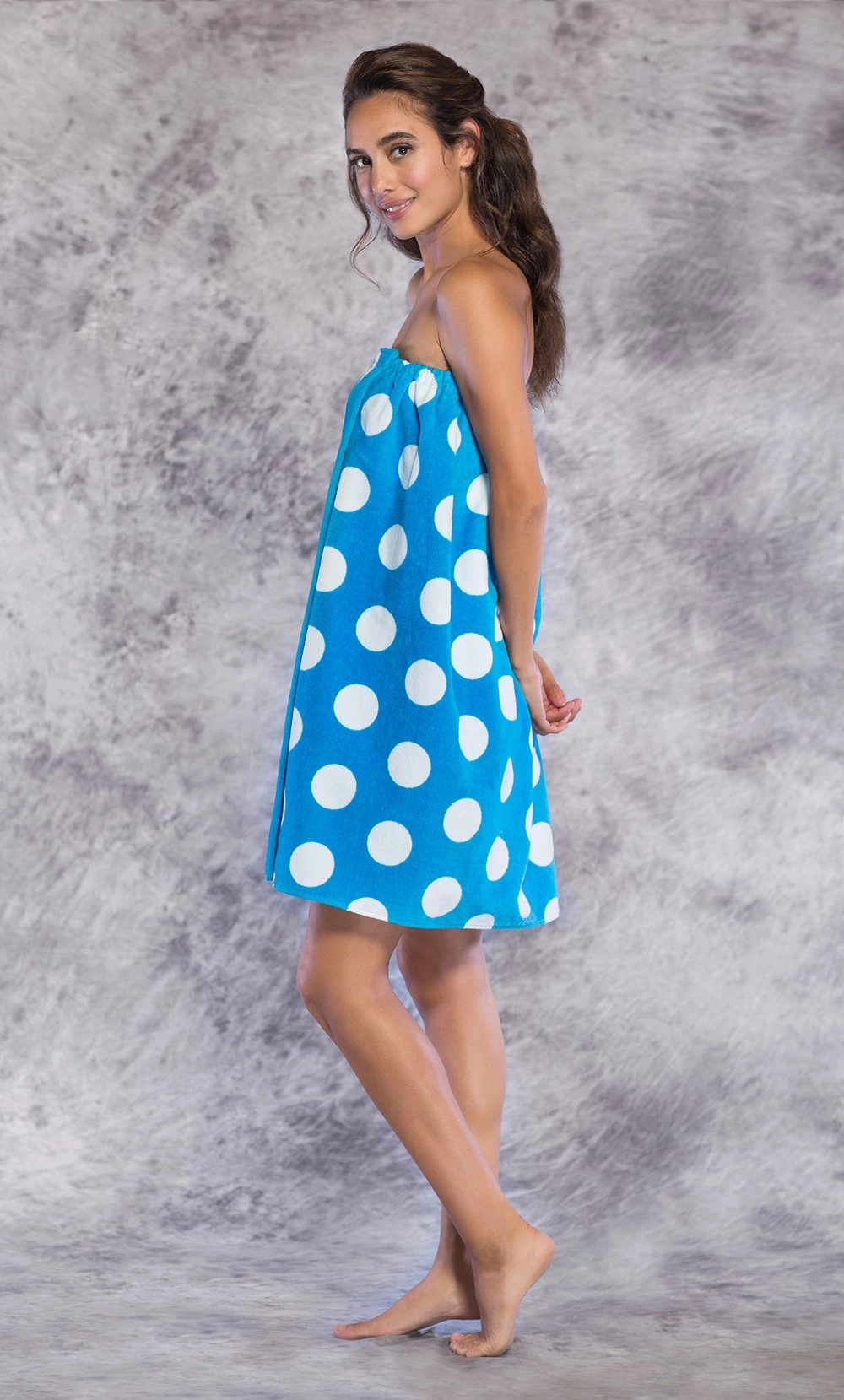 100% Cotton Polka Dot Blue Terry Velour Cloth Spa Wrap, Bath Towel Wrap-Robemart.com