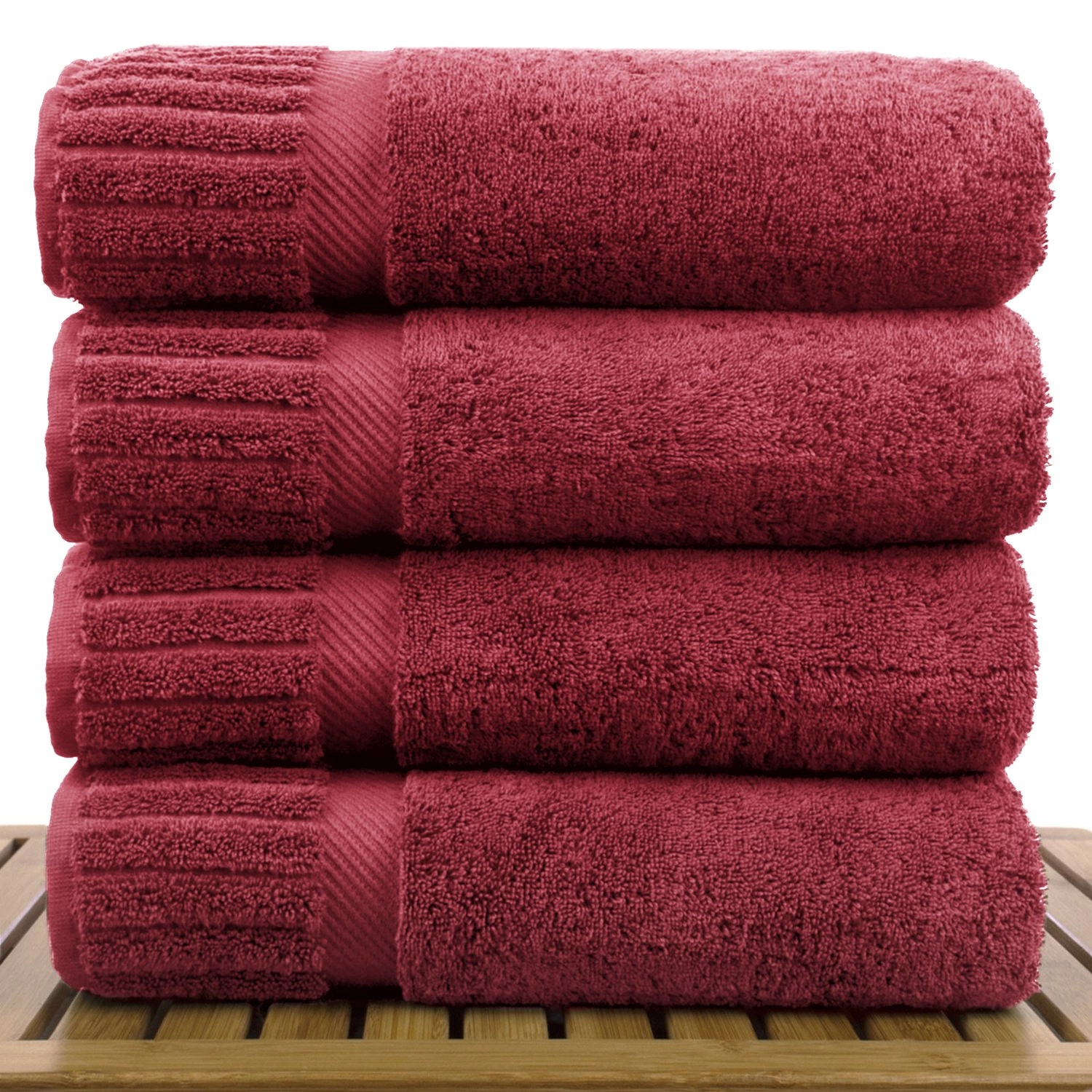 30" x 58" - 18 lbs/doz - %100 Turkish Cotton Cranberry Bath Towel - Piano Border-Robemart.com