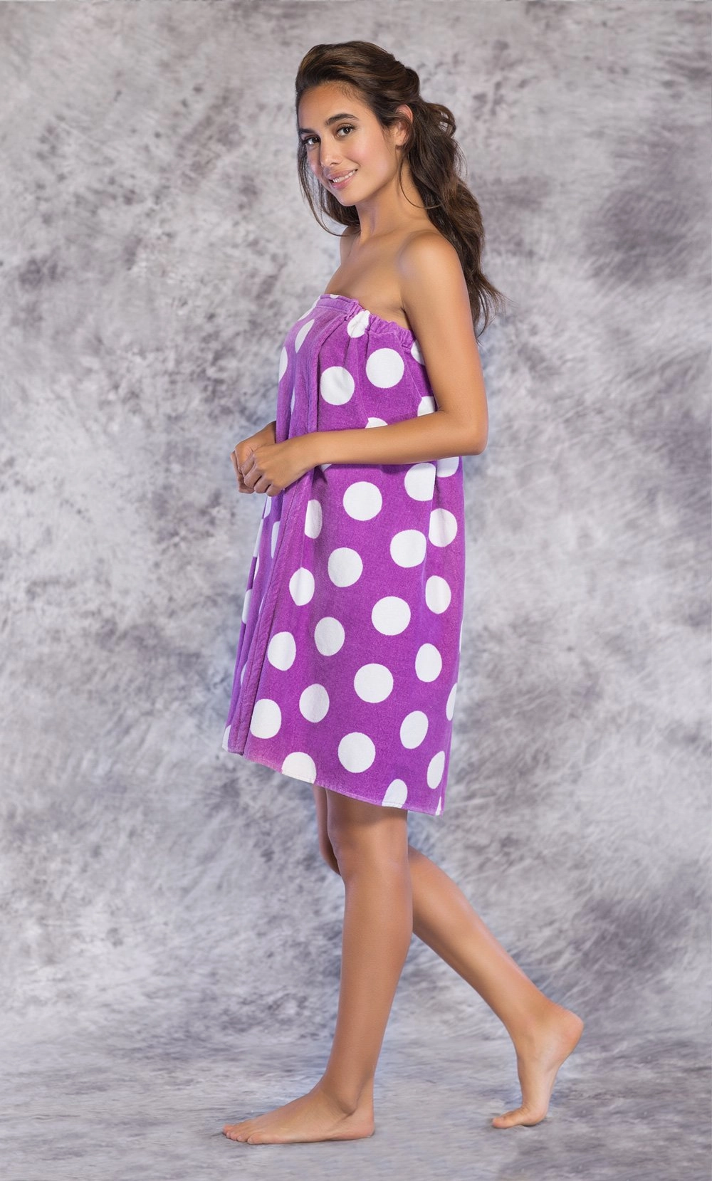 100% Cotton Polka Dot Purple Terry Velour Cloth Spa Wrap, Bath Towel Wrap-Robemart.com