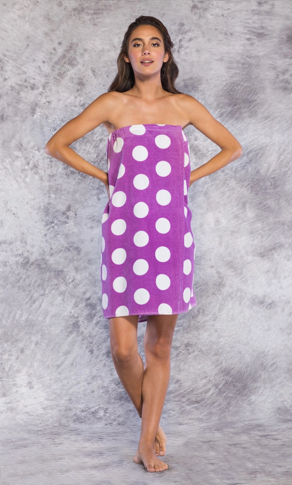 100% Cotton Polka Dot Purple Terry Velour Cloth Spa Wrap, Bath Towel Wrap-Robemart.com