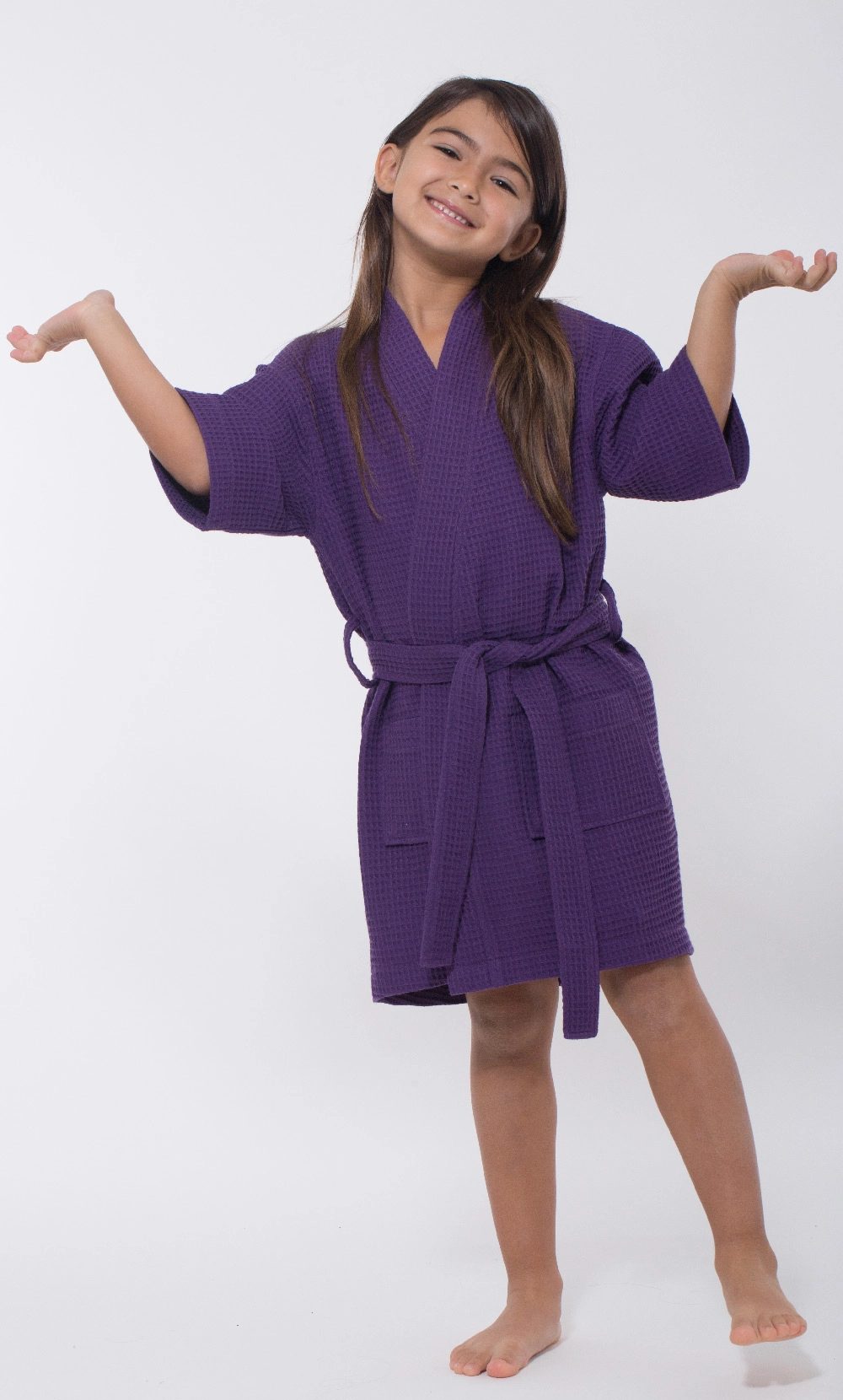 Purple Waffle Kimono Kid's Robe-Robemart.com