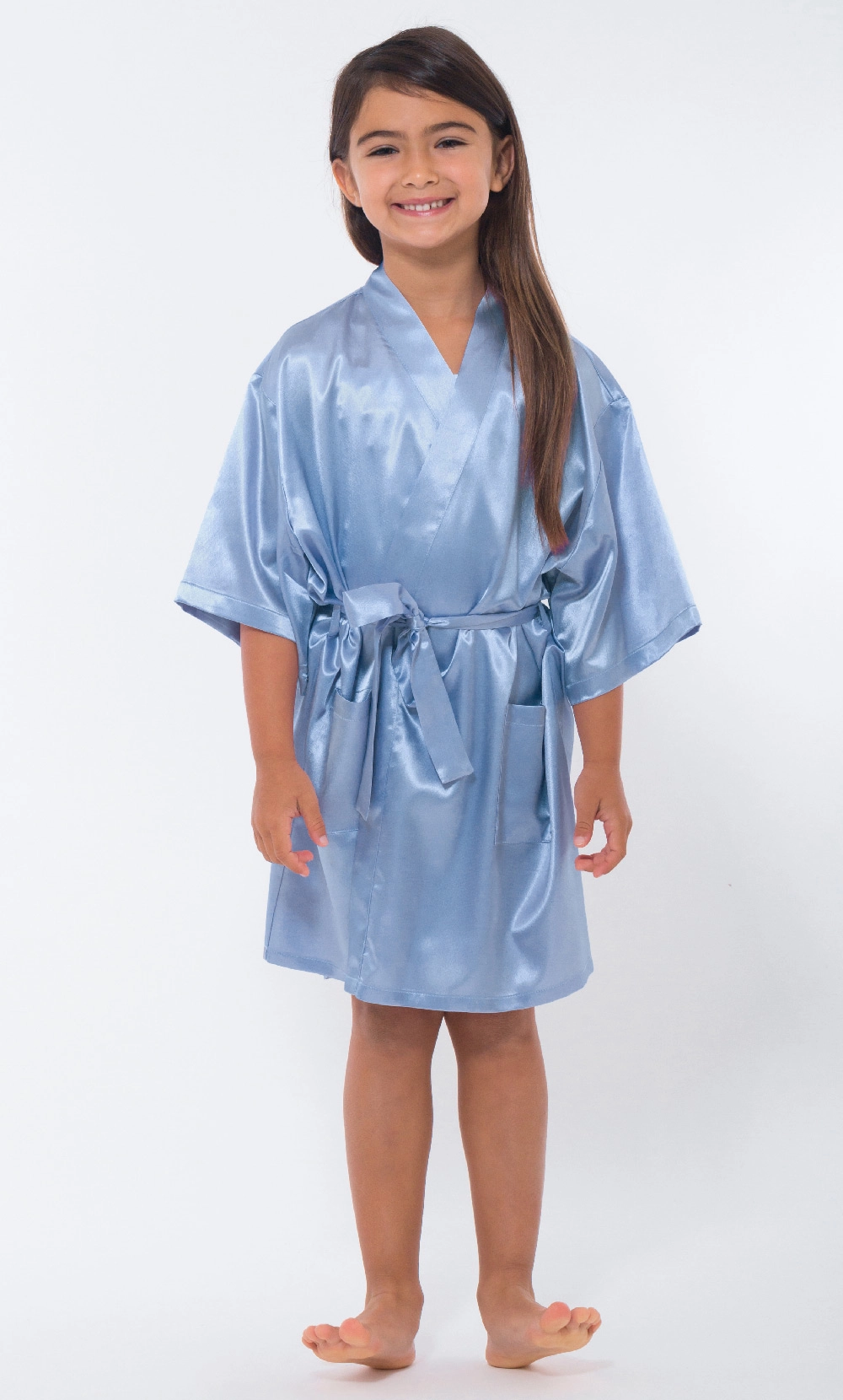 Airy Blue Satin Kimono Kid's Robe