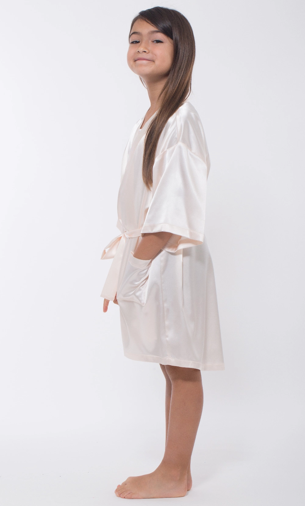 White Peach Satin Kimono Kid's Robe-Robemart.com