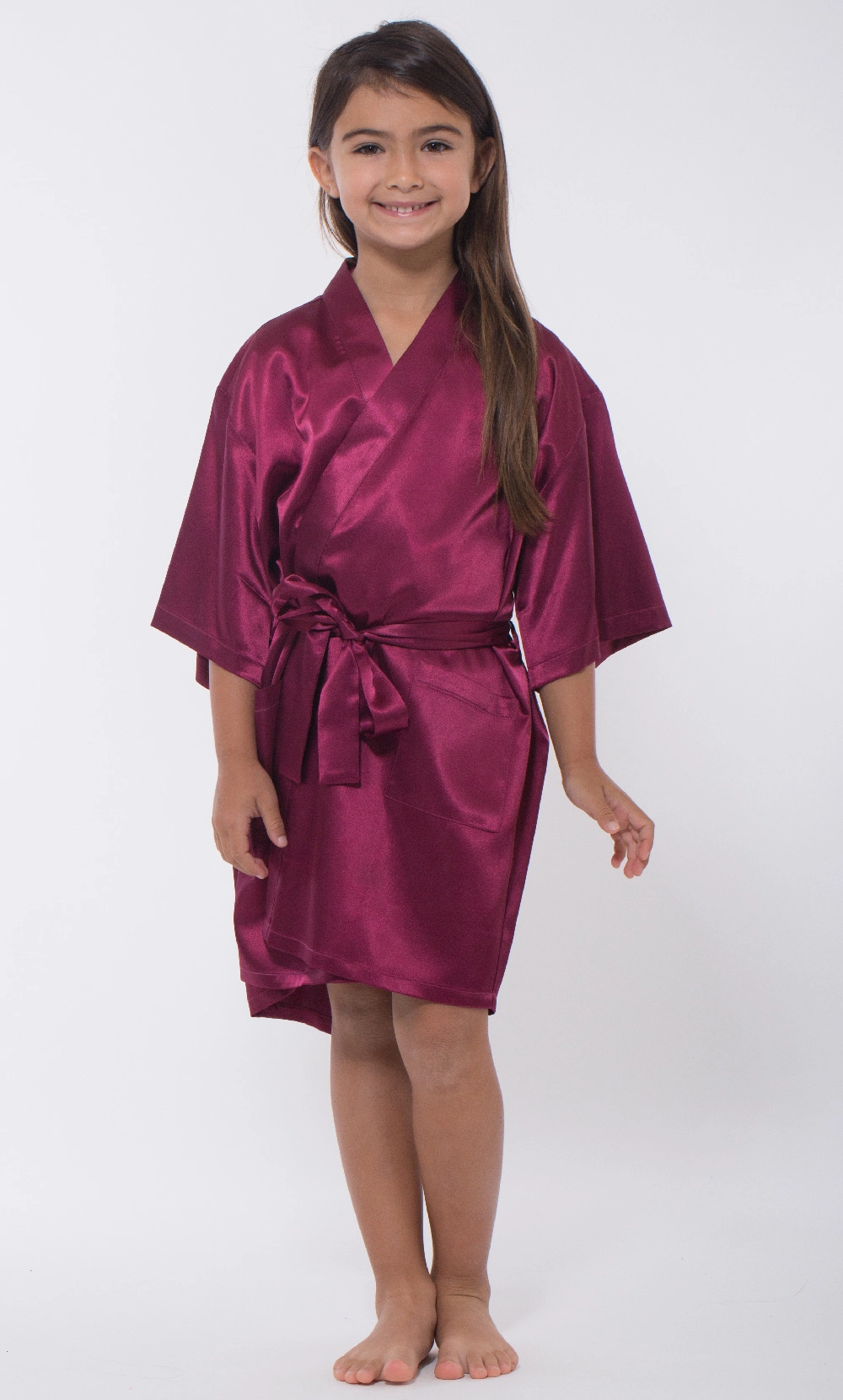 Wine Red Satin Kimono Kid's Robe-Robemart.com