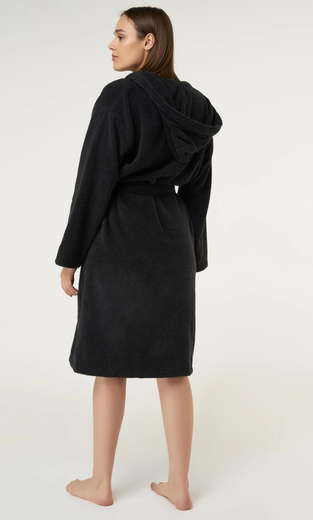 100% Turkish Cotton Black Heavy Weight Hooded Terry Bathrobe-Robemart.com