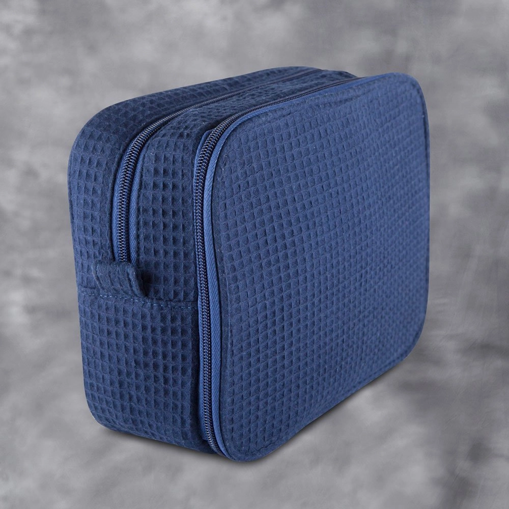 Navy Blue Waffle Large Makeup Bag-Robemart.com