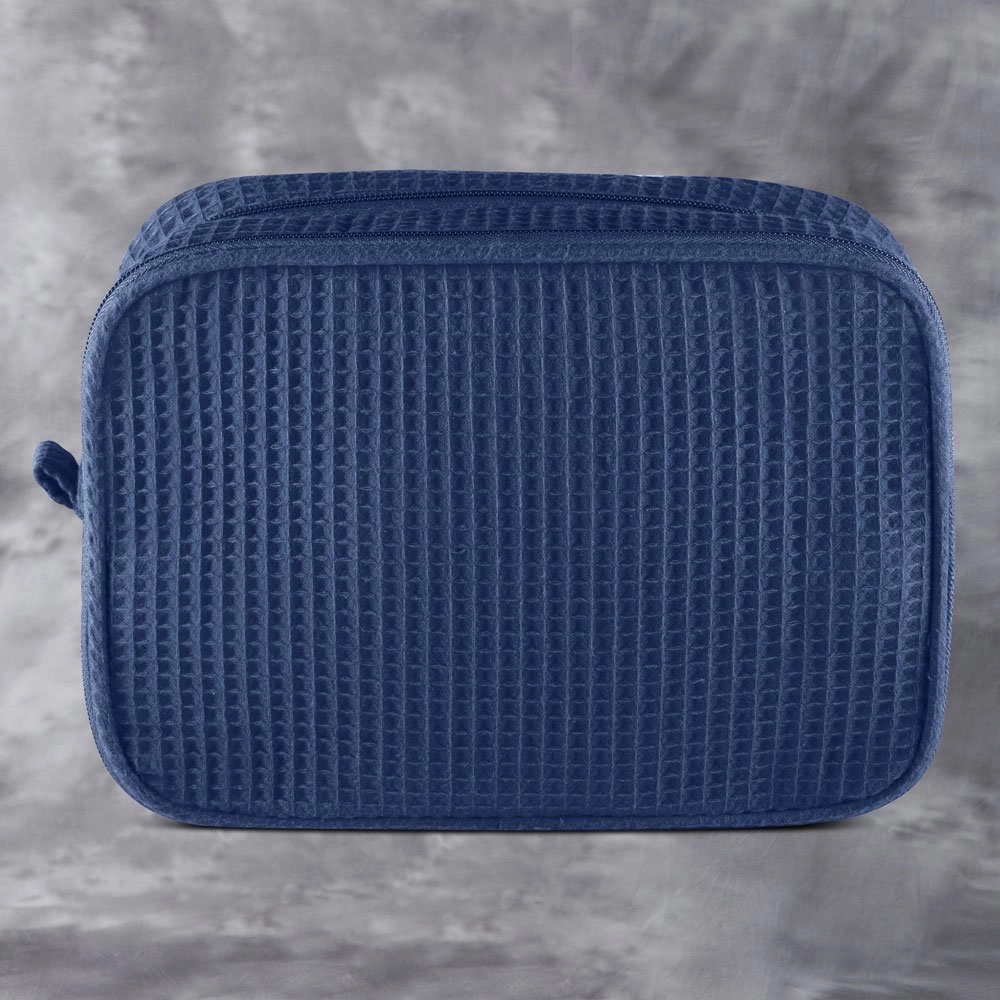 Navy Blue Waffle Large Makeup Bag-Robemart.com
