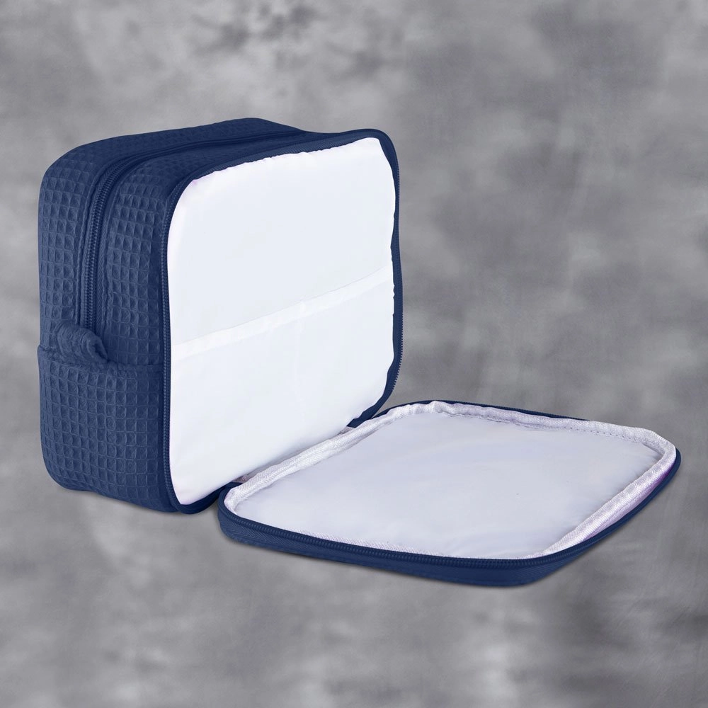 Navy Blue Waffle Large Makeup Bag-Robemart.com
