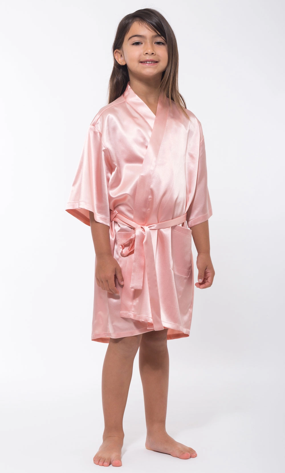 Kids Robes :: Kids Satin Robes :: Pink Satin Kimono Kid's Robe