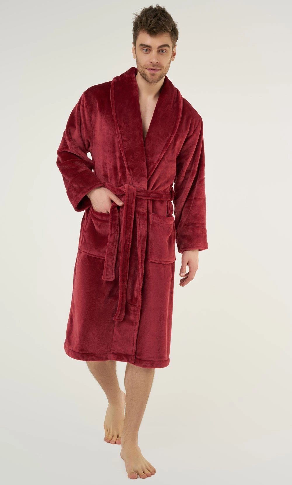 Burgundy Super Soft Tahoe Microfleece Shawl Collar Robe-Robemart.com