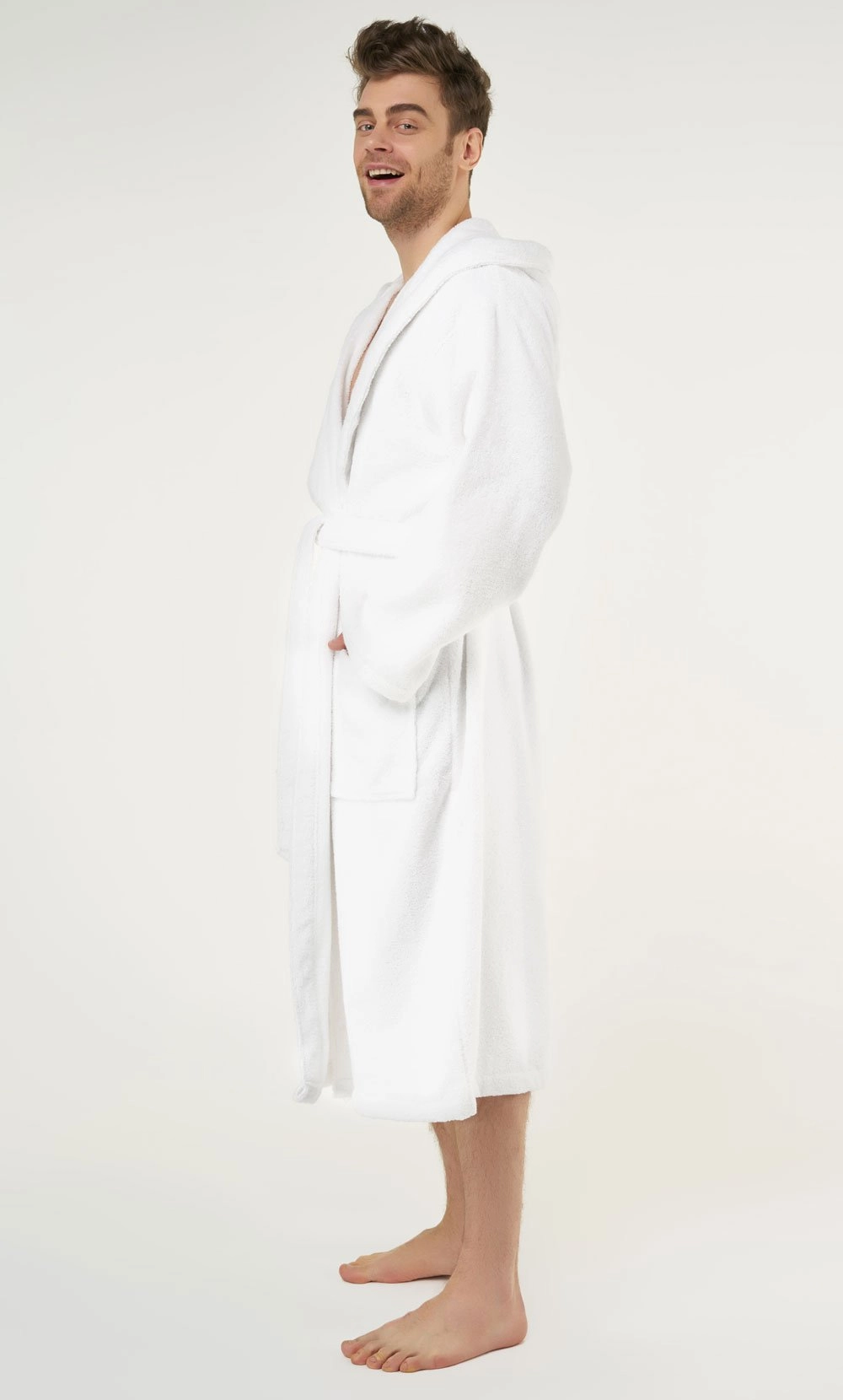Men :: Robes :: Terry Cloth Robes :: 100% Turkish Cotton White Heavy Weight  Hooded Terry Bathrobe - Wholesale bathrobes, Spa robes, Kids robes, Cotton  robes, Spa Slippers, Wholesale Towels