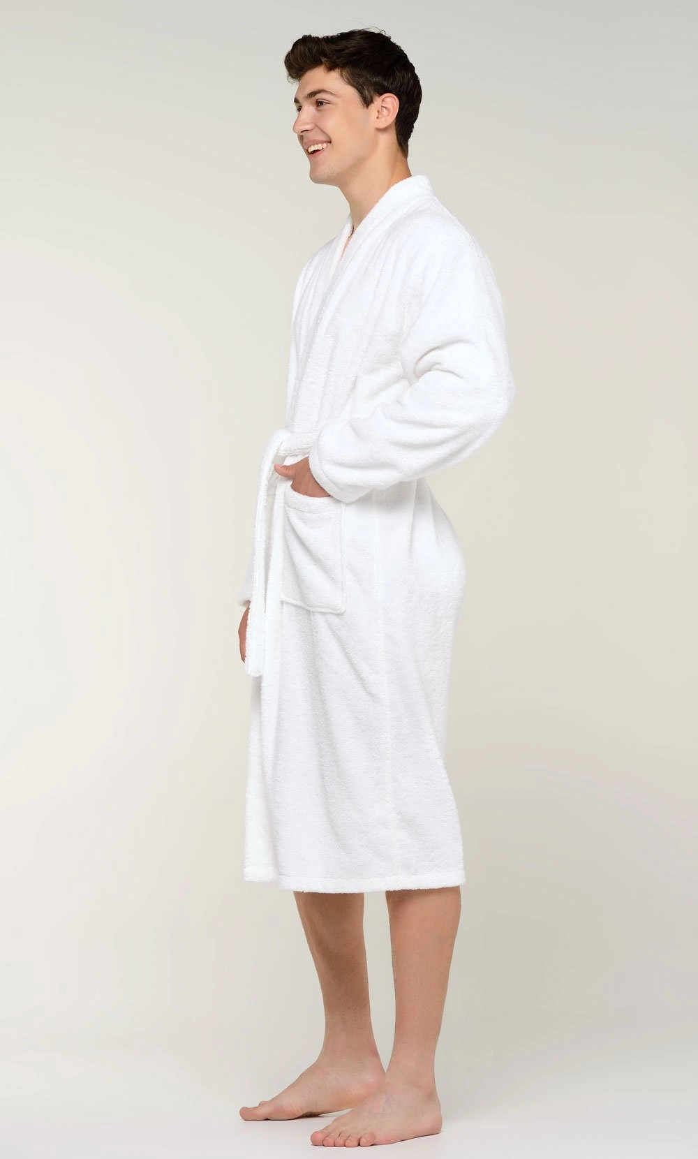 100% Turkish Cotton White Terry Kimono Bathrobe-Robemart.com