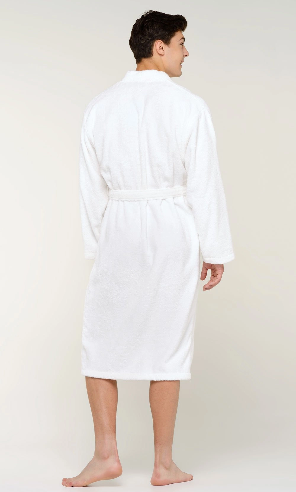 100% Turkish Cotton White Terry Kimono Bathrobe-Robemart.com