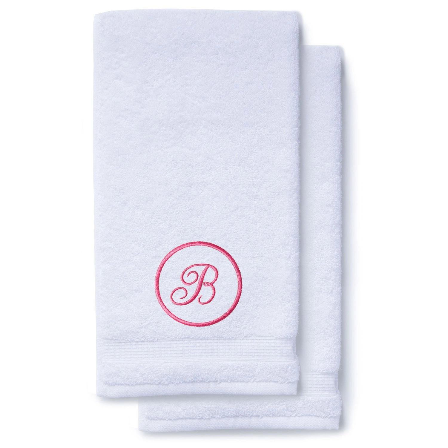 Pink Initial Premium Hand Towel Script 16 X 30 Inch, Set of 2-Robemart.com