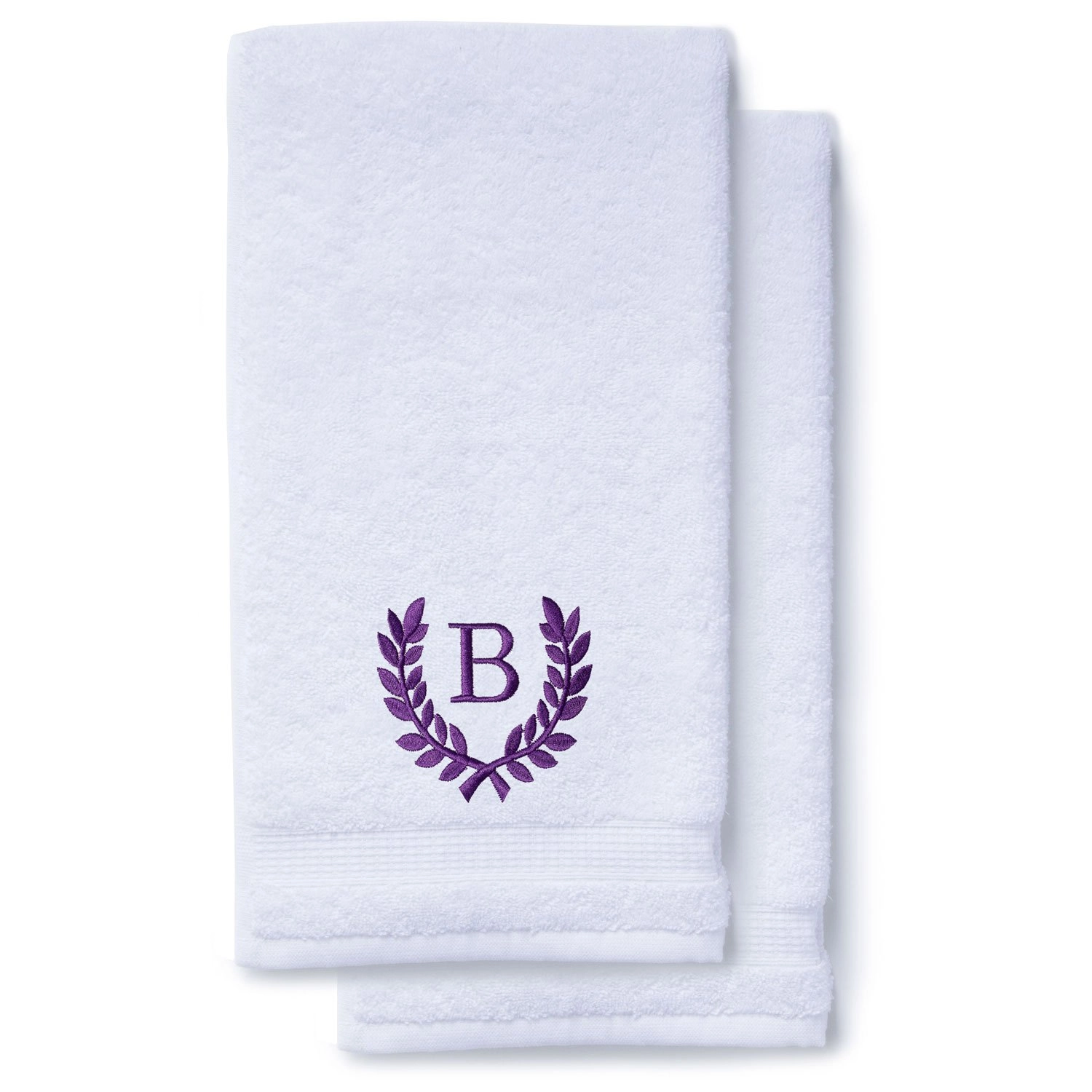 Purple Initial Premium Hand Towel Roman 16 X 30 Inch, Set of 2-Robemart.com