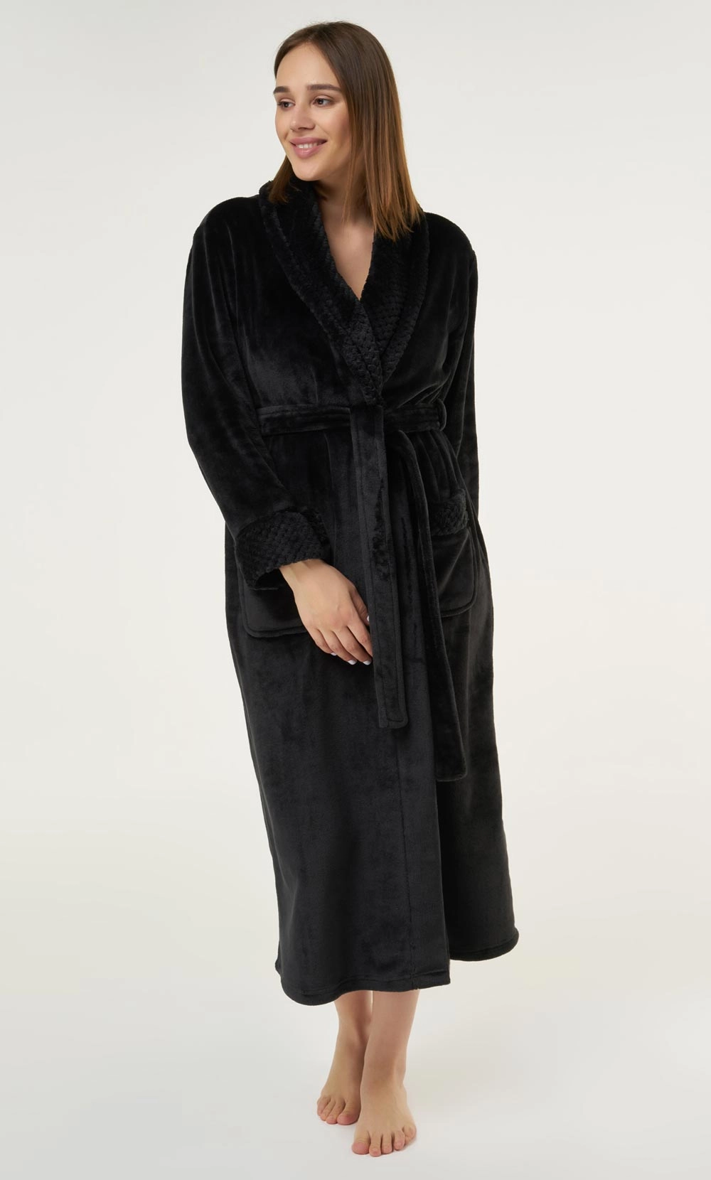 Gray Plush Soft Warm Fleece Womens Robe