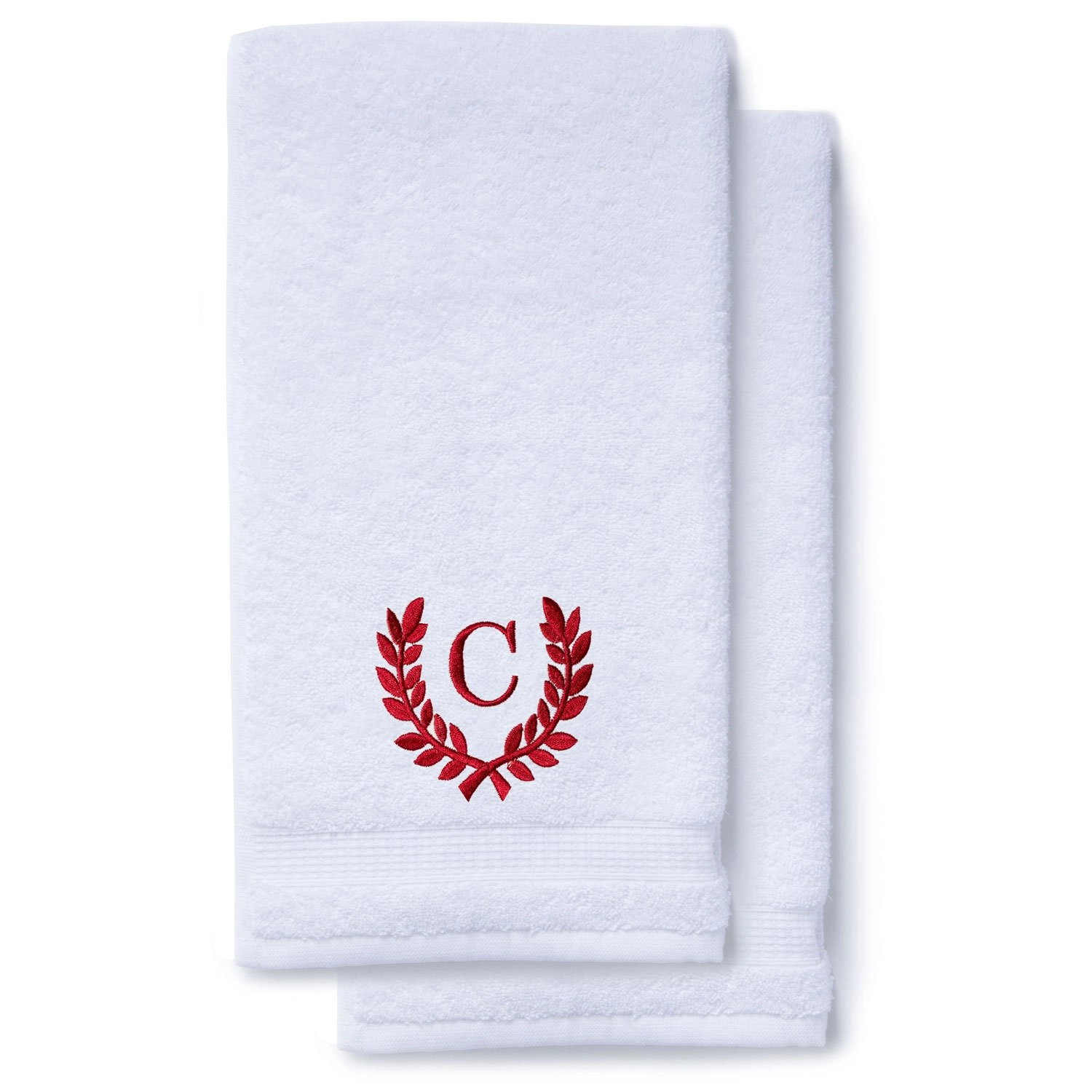Wine Red Initial Premium Hand Towel Roman 16 X 30 Inch, Set of 2-Robemart.com