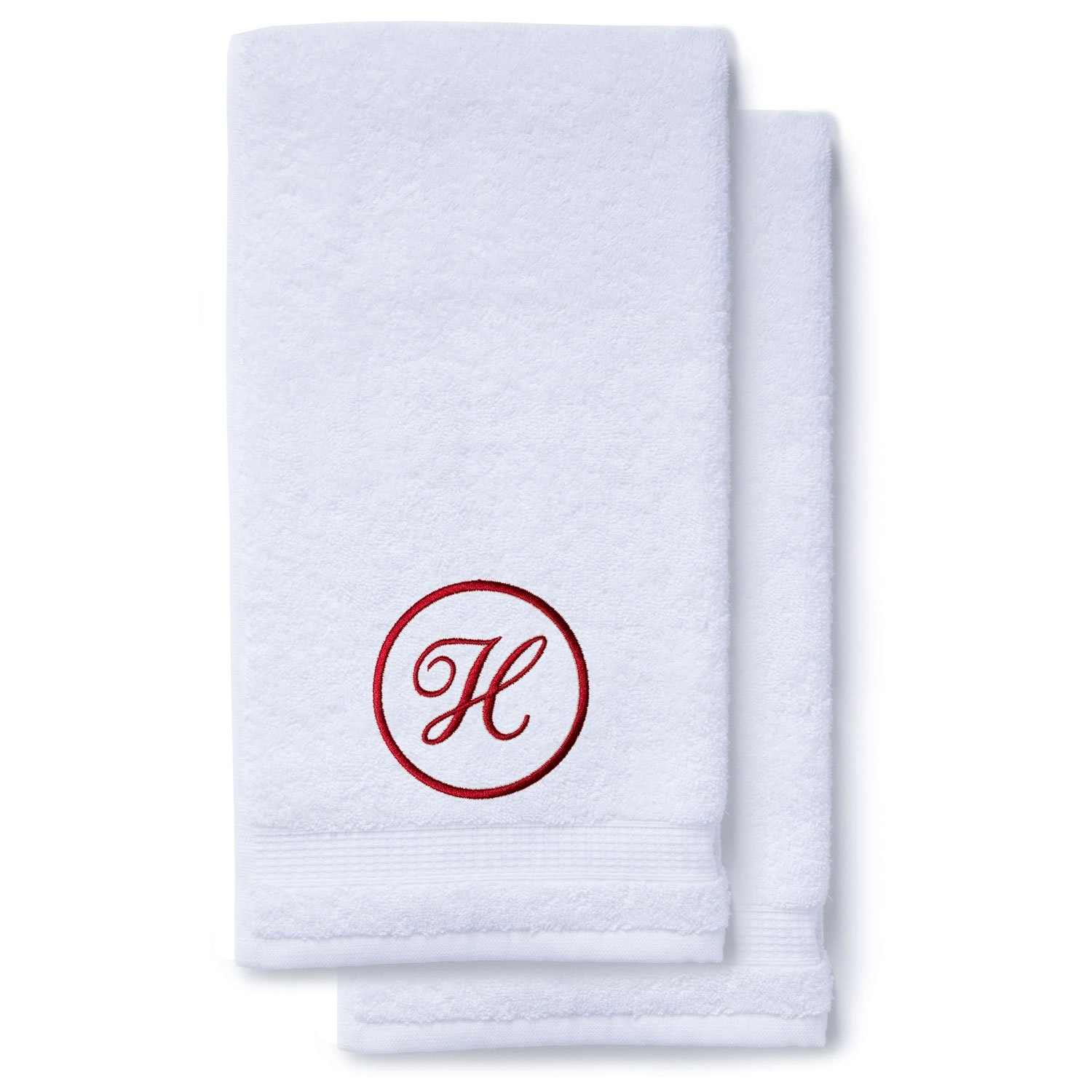 Wine Red Initial Premium Hand Towel Script 16 X 30 Inch, Set of 2-Robemart.com