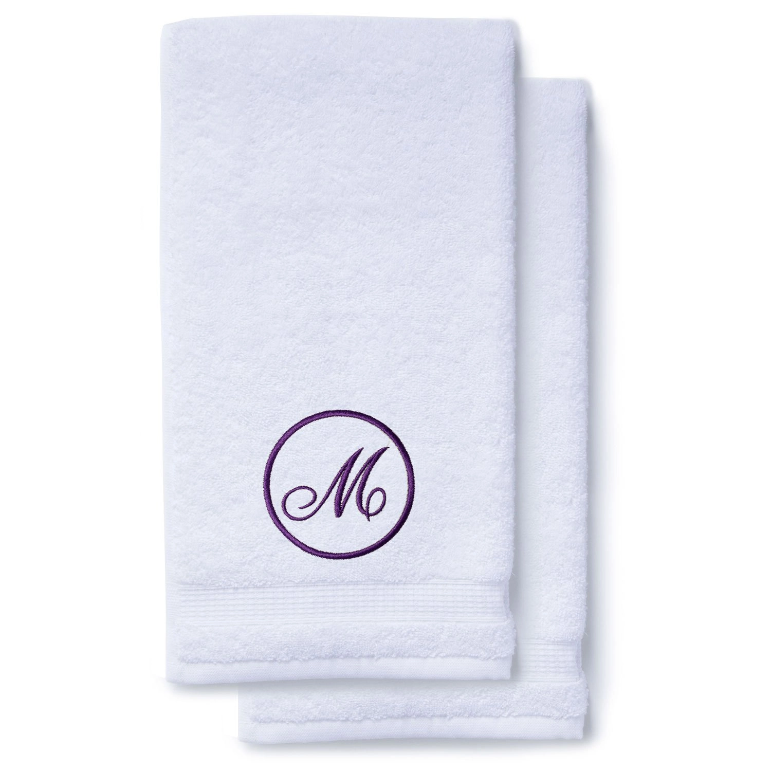 Purple Initial Premium Hand Towel Script 16 X 30 Inch, Set of 2-Robemart.com