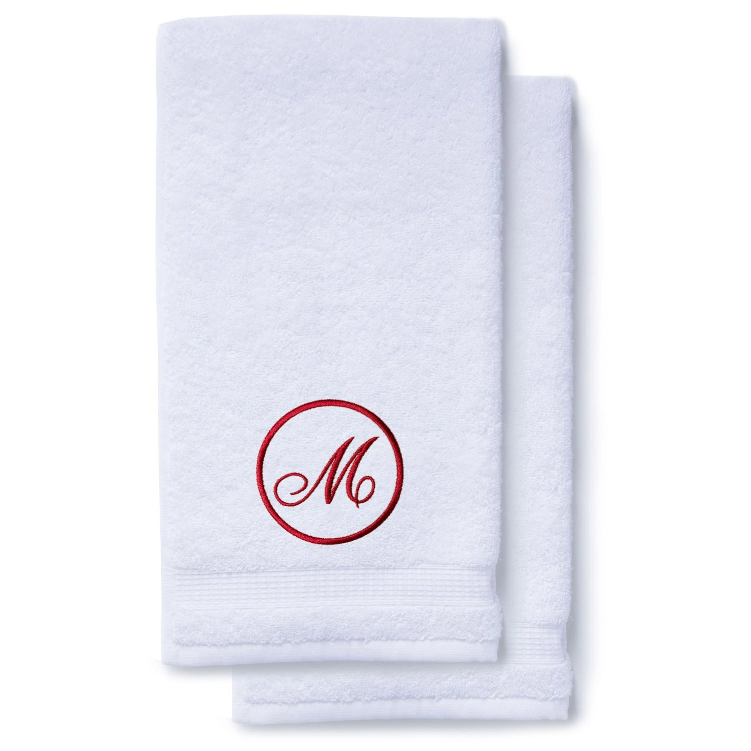 Wine Red Initial Premium Hand Towel Script 16 X 30 Inch, Set of 2-Robemart.com