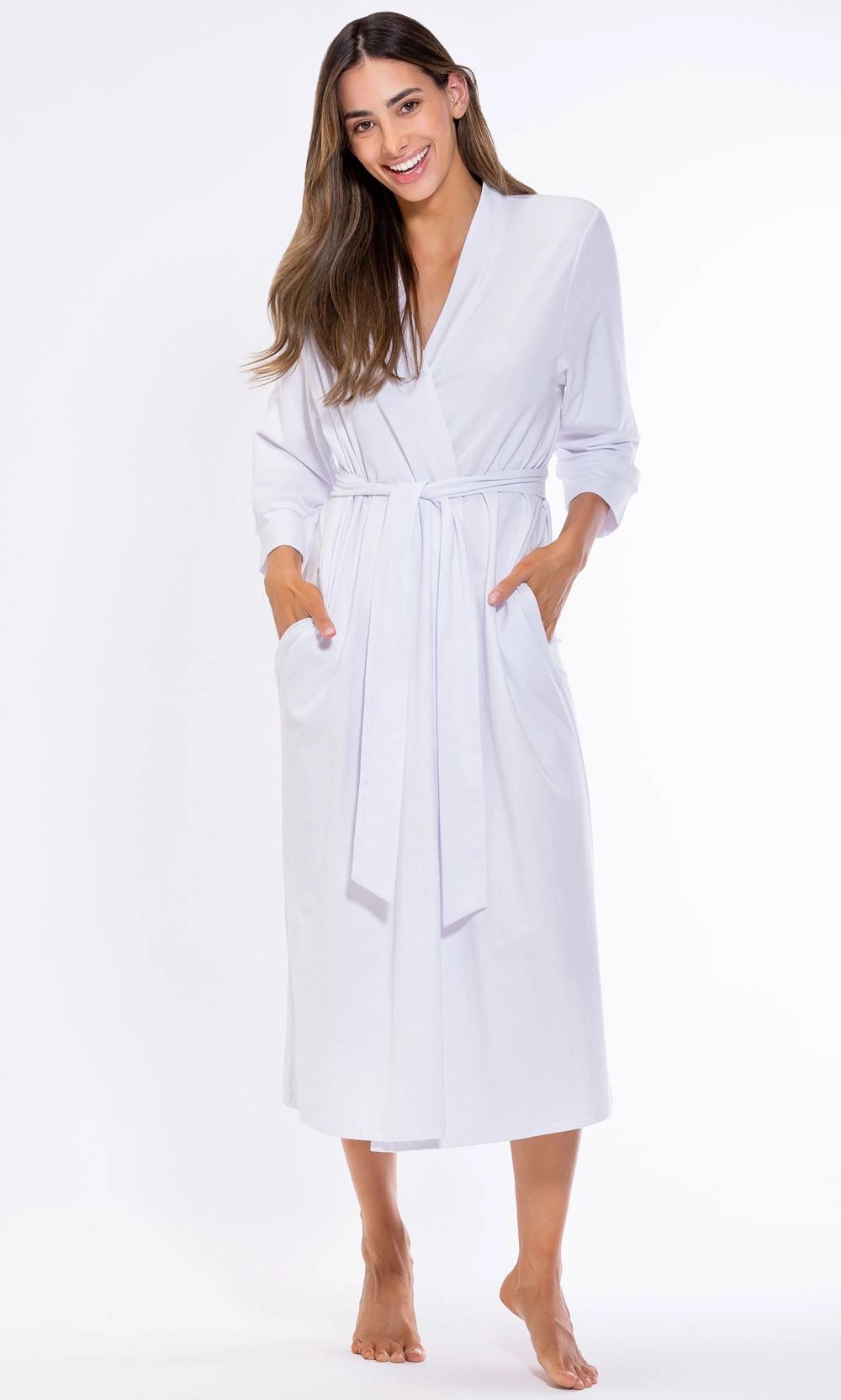 Women's :: Knit Robes :: Cotton White Knit Kimono Robe - Wholesale bathrobes,  Spa robes, Kids robes, Cotton robes, Spa Slippers, Wholesale Towels