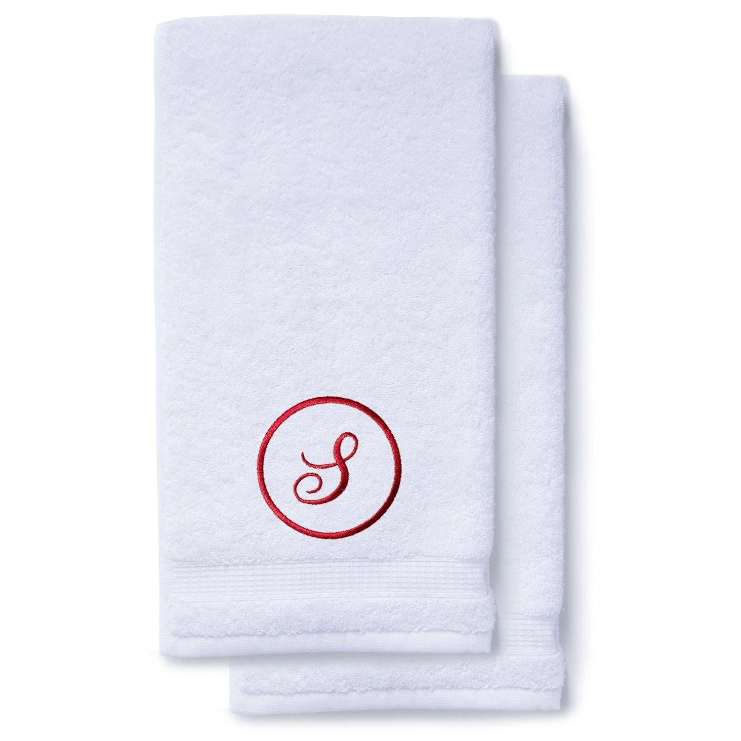 Wine Red Initial Premium Hand Towel Script 16 X 30 Inch, Set of 2-Robemart.com