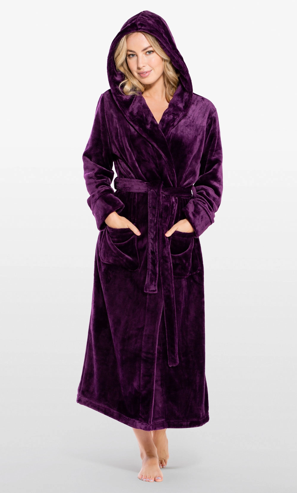 Fleece Bathrobe Women Soft Dressing Gown Hooded Fluffy Towling Bath Robe