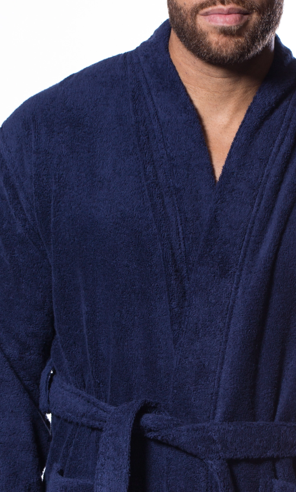 Navy Logo-embroidered cotton-terry bath robe