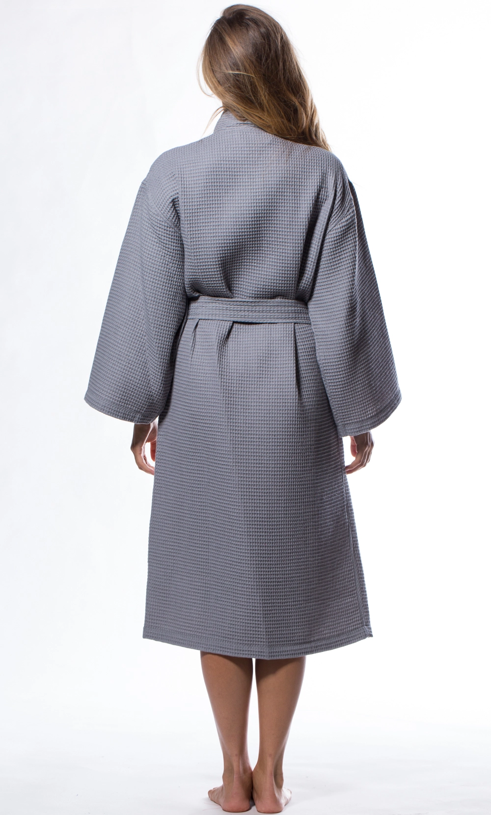 Waffle Kimono Gray Long Robe Square Pattern-Robemart.com