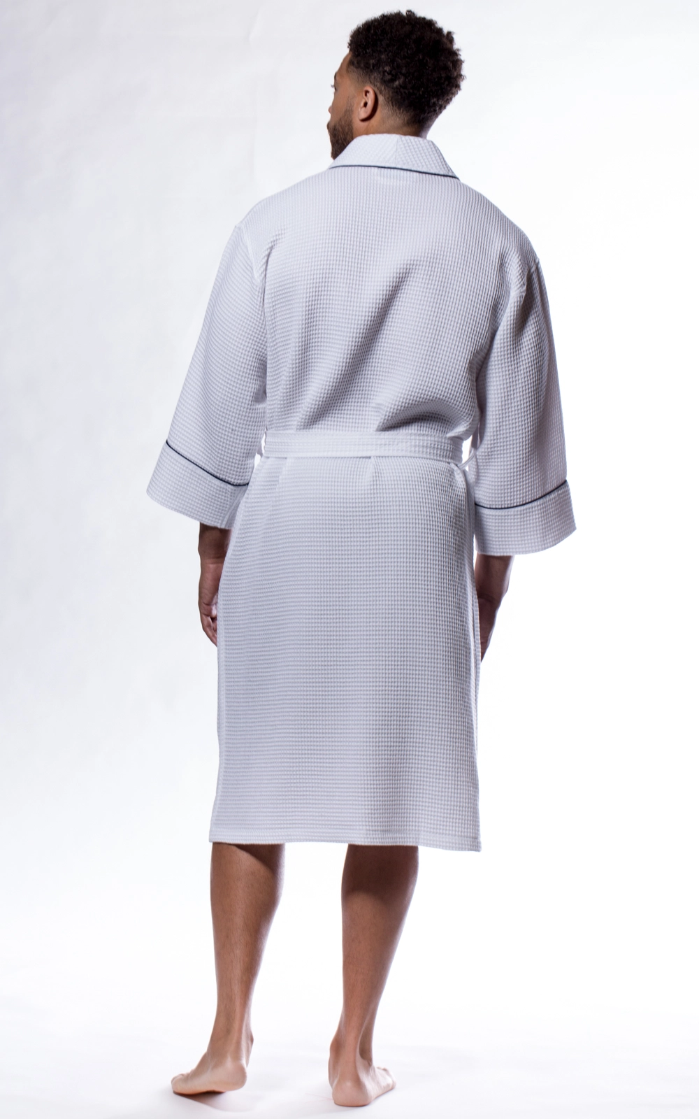 Waffle Shawl Long Robe Square Pattern White-Robemart.com
