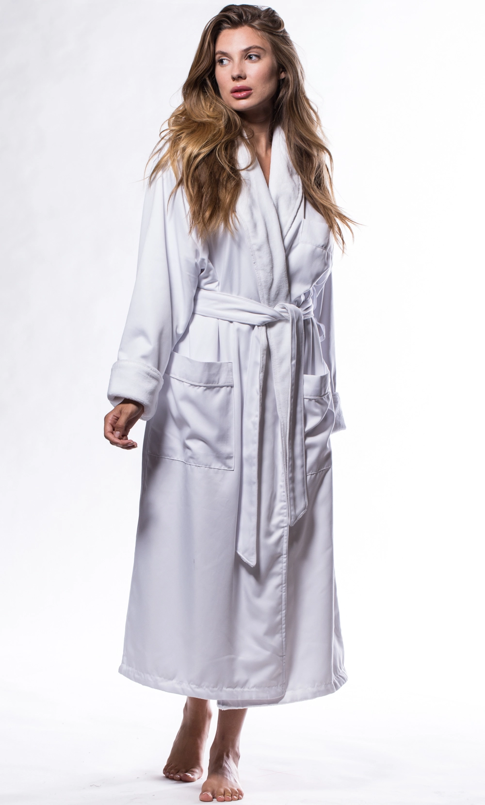 Women's :: Luxury Microfiber Plush Lined Robe White - Wholesale